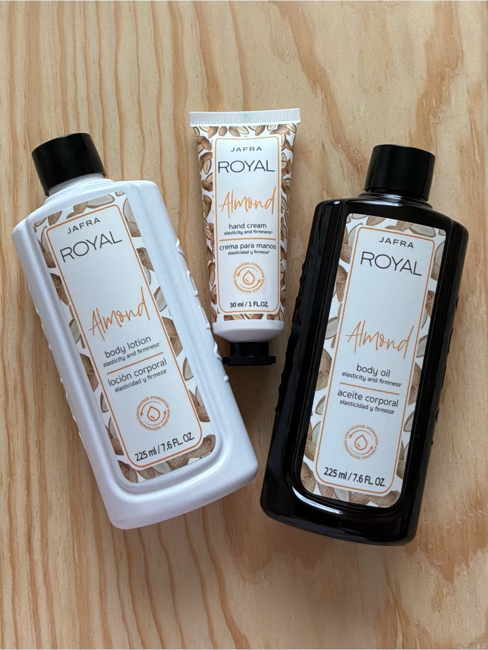 JAFRA Royal Almond Body Oil, Lotion & Hand Cream Bundle